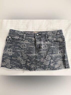 Roxy Gray Palm Tree Hibiscus Denim Mini Skirt